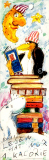 Lesezeichen Pinguin auf Bücherstapel - Lesen hat nur 1 Kalo